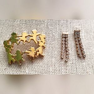 Vintage Lot Crystal Post Earrings 80s Gold Children Dancing Brooch Pin ML40